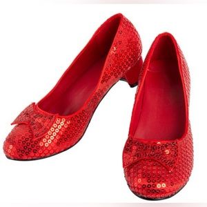 Kids “Ruby Slippers” red sequin pumps short high heel for Dorothy costume